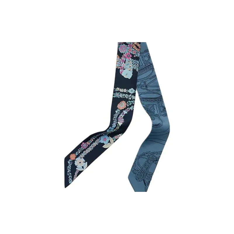 HERMES Mulberry Silk Silk Scarves Women's Marine Blue-1