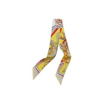 HERMES Silk Satin Ribbon Mulberry Silk Silk Scarves Women's Yellow