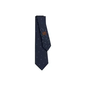 HERMES Mulberry Silk Ties Men's Marine Blue