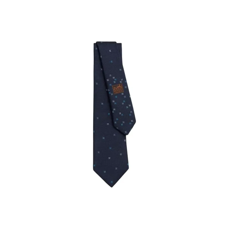 HERMES Mulberry Silk Ties Men's Marine Blue-0