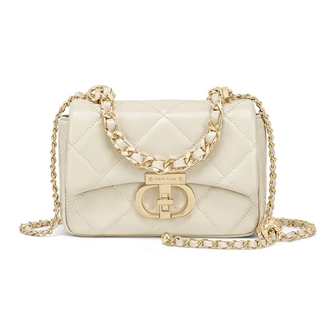 Simvay Clos Cow Leather With Synthetic Leather Shoulder Bag Crossbody Bag Small Size Women's Black/Cream White-6