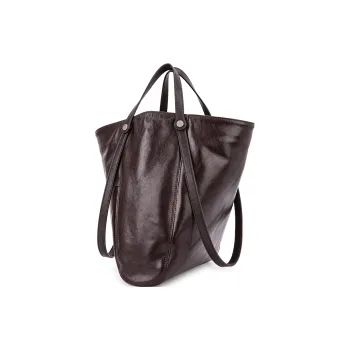 VENOF Cow Leather Bucket Bags Handbags Medium Size Women's Vegetable Tanned Brown/Vegetable Tanned Black