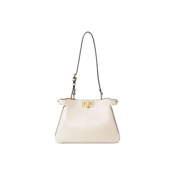 FENDI Peekaboo Cow Leather Crossbody Bag Shoulder Bag Small Size Women's Ecru