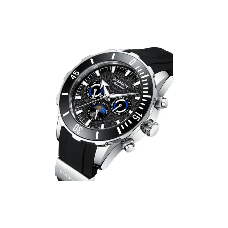 ROERDUM Stalker Automatic Mechanical Movement Silicone Strap Watch Men's Watches Black Dial-1
