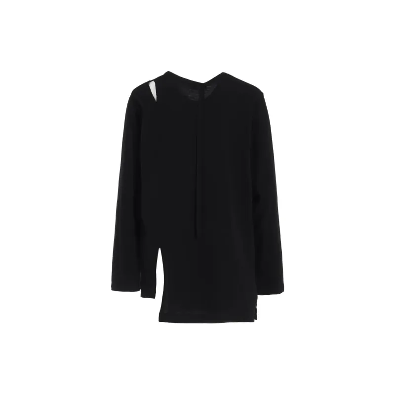 Yohji Yamamoto Single Jersey Binder V Neck Long Sleeve T Shirt-1