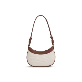CHARLES&KEITH PU, Textile Mixture One Shoulder Bag, Crossbody Bag, Saddle Bag Trumpets Women's Chocolate
