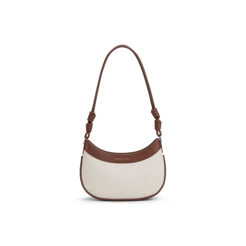 CHARLES&KEITH PU, Textile Mixture One Shoulder Bag, Crossbody Bag, Saddle Bag Trumpets Women's Chocolate