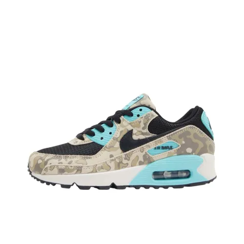Nike Air Max 90 Cushioning, Wear Resistant Low Top Casual Running Shoes Unisex Beige Blue