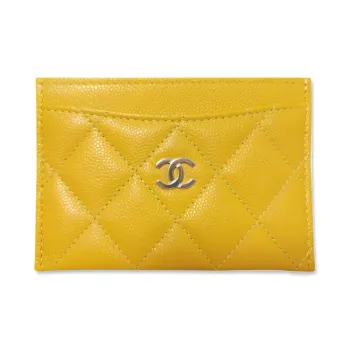 CHANEL Cow Leather Coin Purses Card Holders Regular Women's Yellow Cream