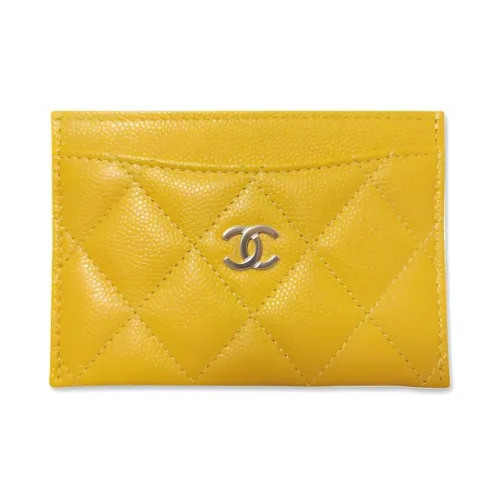 CHANEL Cow Leather Coin Purses Card Holders Regular Women's Yellow Cream
