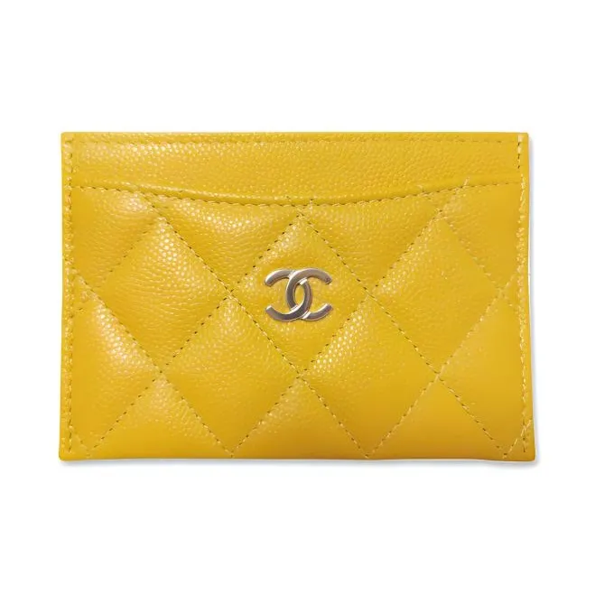 CHANEL Cow Leather Coin Purses Card Holders Regular Women's Yellow Cream-0