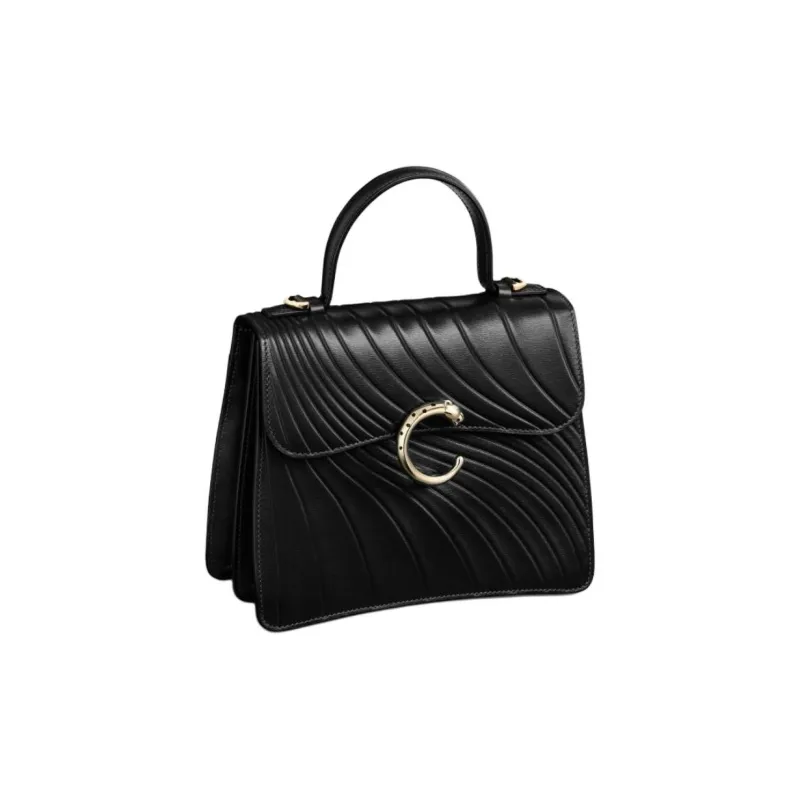 CARTIER PANTHÈRE Calfskin One Shoulder Handbags Small Size Women's Black-1