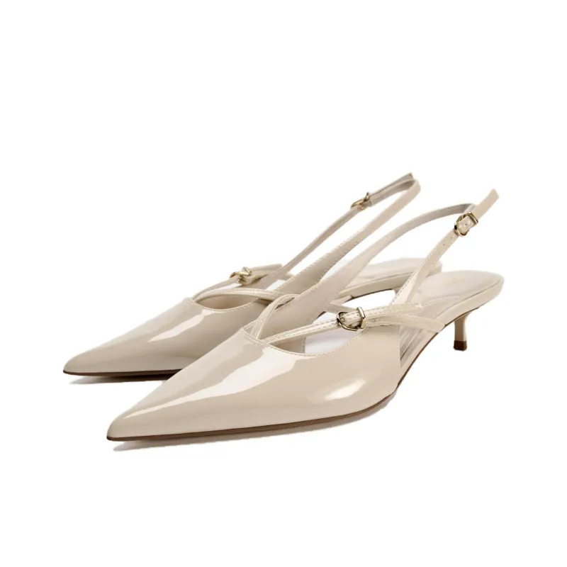 ZARA Slim Heel High Heels 4cm Women's Light Beige Yellow-2