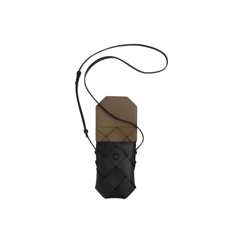 Bottega Veneta Calfskin Cell Phone Pouch Men's Black & Pineapple Yellow-1