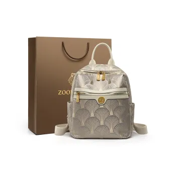 ZOOLER Cow Leather Backpack Medium Size Women's Elegant White/Dunhuang Green/Navy Black