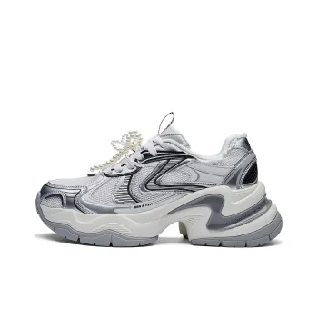 Kappa Back to Back Anti Slip Wear Resistant Low Top Chunky Sneakers Women's Classic White Silver