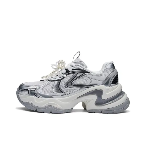 Kappa Back to Back Anti Slip Wear Resistant Low Top Chunky Sneakers Women's Classic White Silver