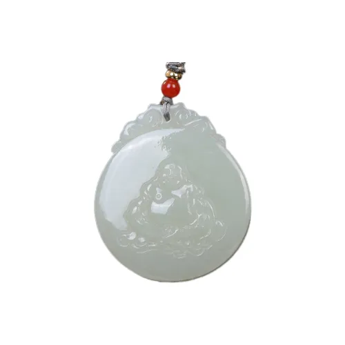 Liu Jinfu Hetian Jade Necklaces Pale Greenish White Jade Unisex