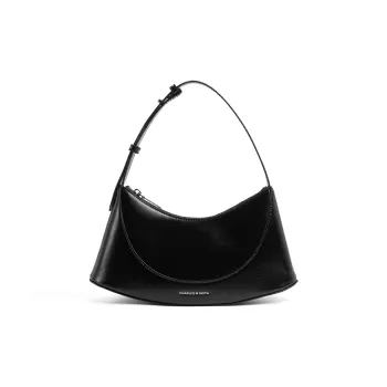 CHARLES&KEITH PU One Shoulder Bag, Crossbody Bag Trumpets Women's Noir Black/Mulberry Plum Fuchsia/Light Pink