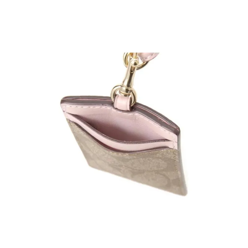 COACH Artificial Leather Card Sleeve Holder Women's Khaki With Light Pink Accents-4
