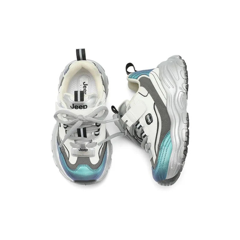 Jeep Abrasion Resistant Cushioning Kids Lifestyle Shoes Silver White/Shimmery Blue Kids'-7