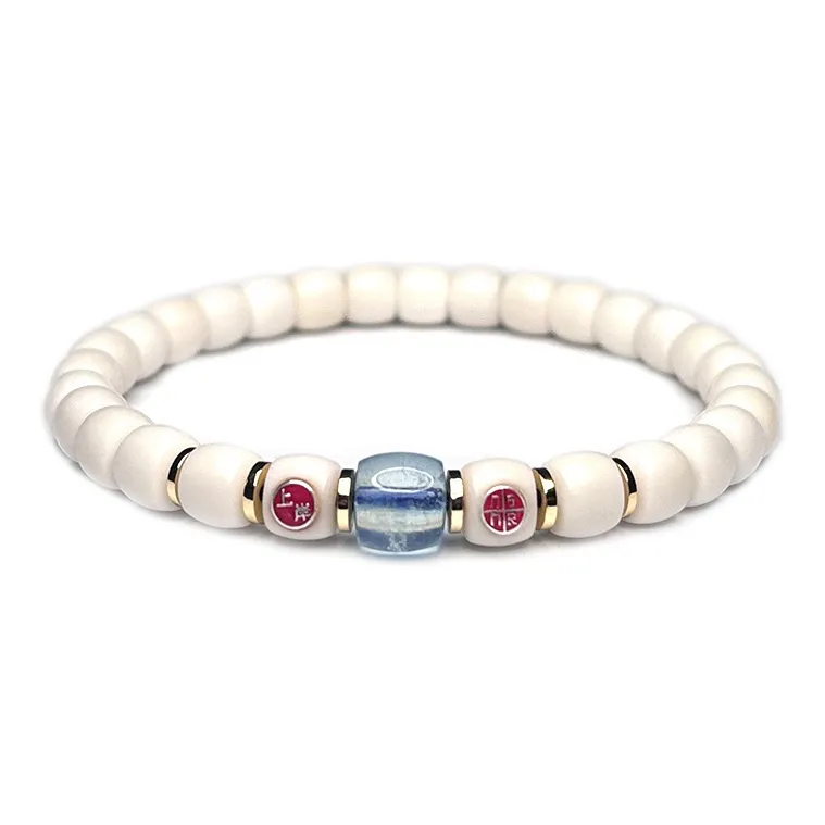 MOUNTAINS AND MANS White Jade Bodhi New Chinese Style Good Luck Delicate Beaded Bracelet Unisex-3