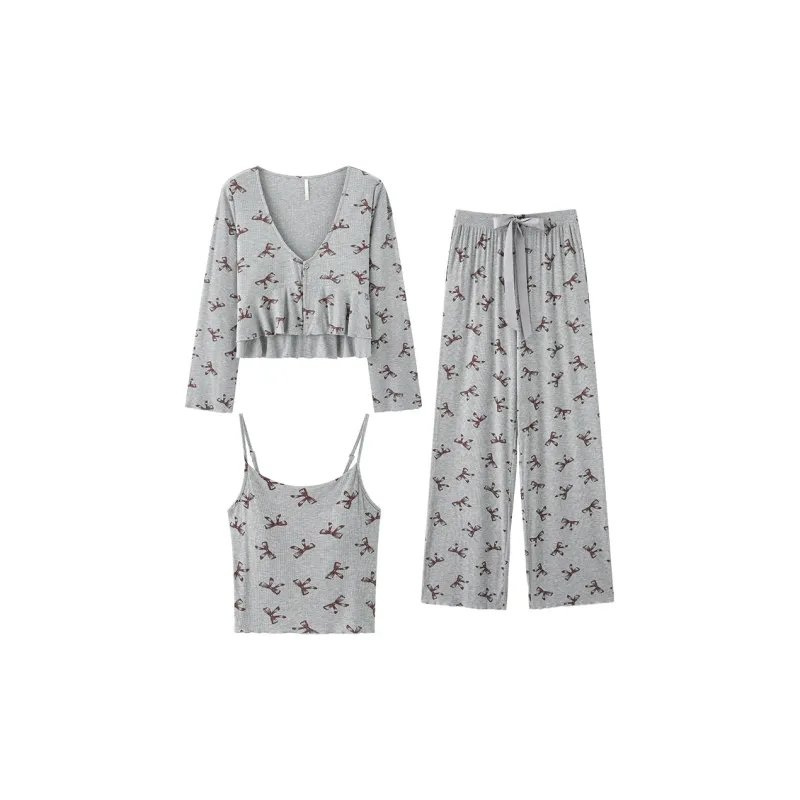 Lanza Pajama Set Women's Gray Butterfly-0