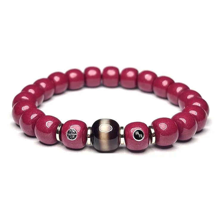MOUNTAINS AND MANS Cinnabar New Chinese Style Prosperity And Good Luck Beaded Bracelet Unisex-0