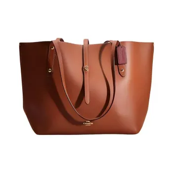 COACH Market Tote Pebbled Leather Tote Bag, Shopping Bag, Shoulder Bag, Handbag Regular Women's Saddle Brown