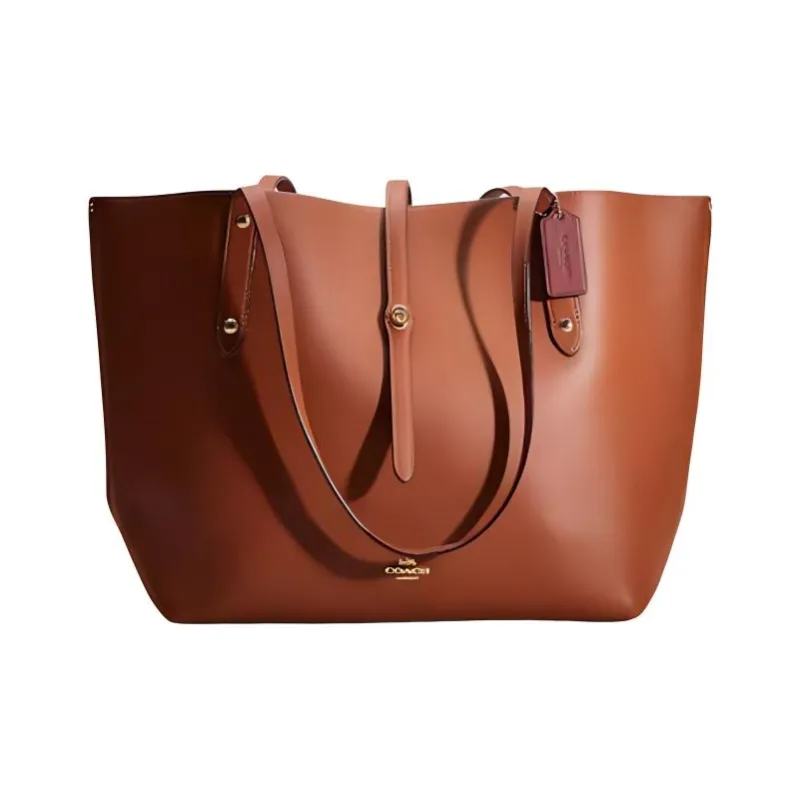 COACH Market Tote Pebbled Leather Tote Bag, Shopping Bag, Shoulder Bag, Handbag Regular Women's Saddle Brown-0