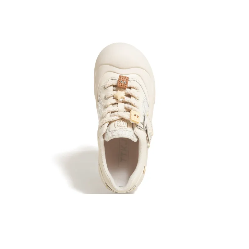 TTKJ Cushioning Height Increasing Wear-Resistant Low-Top Skateboard Shoes Women's Flowing Light And Moon White-5