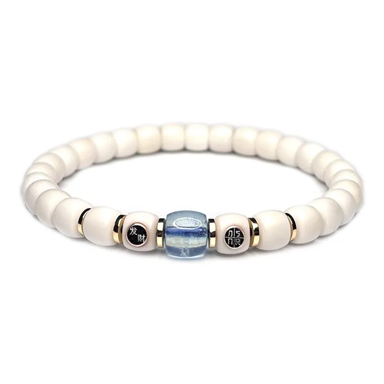 MOUNTAINS AND MANS White Jade Bodhi New Chinese Style Good Luck Delicate Beaded Bracelet Unisex-0