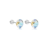 Huazi Stud Earrings 8mm-Iridescent White[1 Pair]