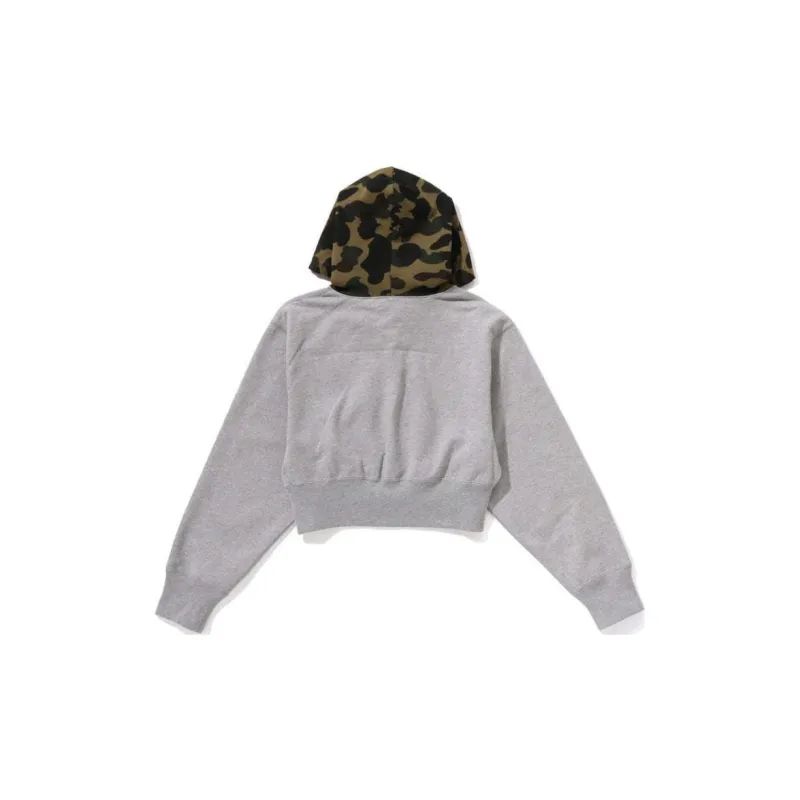 Bape Women's 1st Camo Cropped Pullover Hoodie Gray-3