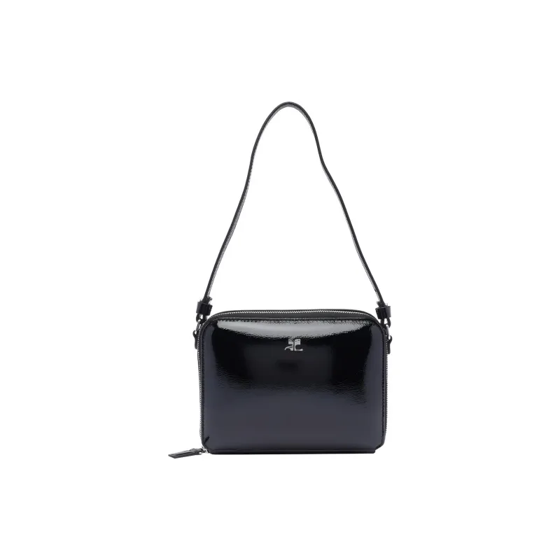 COURREGES Leather Shoulder Bag, Crossbody Bag, Handbag Women's Black-0