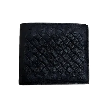 Bottega Veneta Ostrich Leather Card Holder Wallet Men's Black