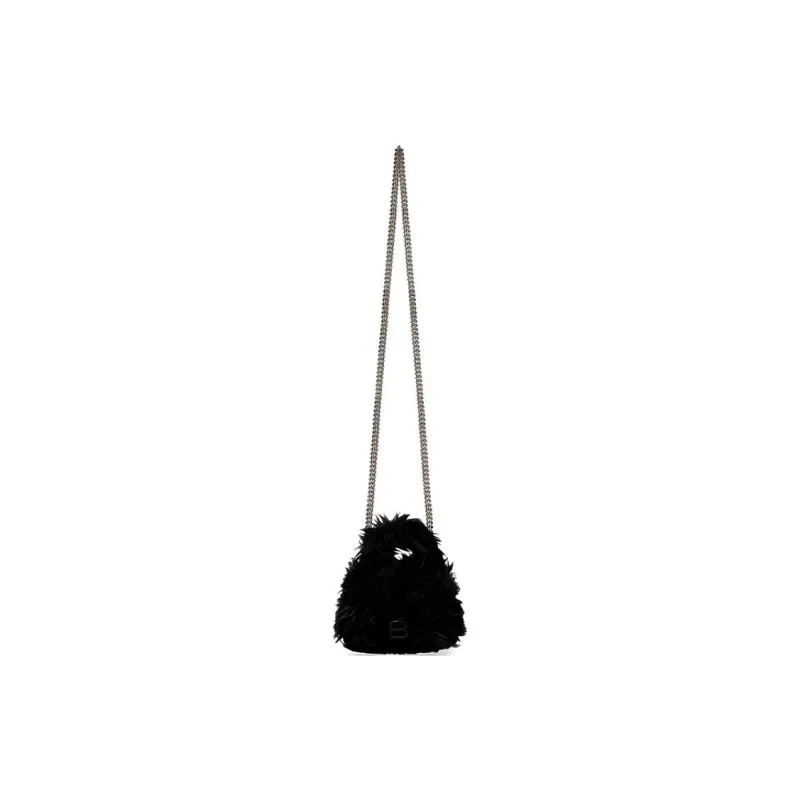 Balenciaga Hourglass Plush Hourglass Bag Coin Purse One Shoulder Handbag Crossbody Bag Mini Women's Black-3
