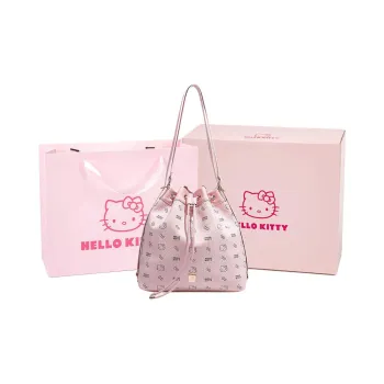 MESUCA Sanrio Hello Kitty Series PU Double Shoulder Bag, Bucket Bag Regular Women's Pink/Brown/Milk Tea