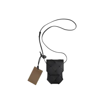 Bottega Veneta Calfskin Cell Phone Pouch Men's Black & Pineapple Yellow