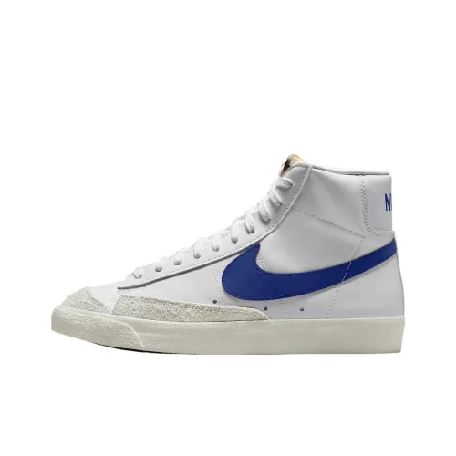 Nike Blazer Mid Anti Slip Wear Resistant Mid Top Skateboard Shoes Unisex White Blue