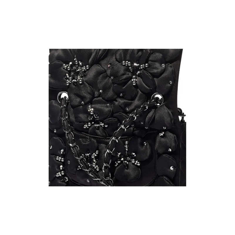CHANEL Silk Satin Flap Bag Mini Women's Black-4