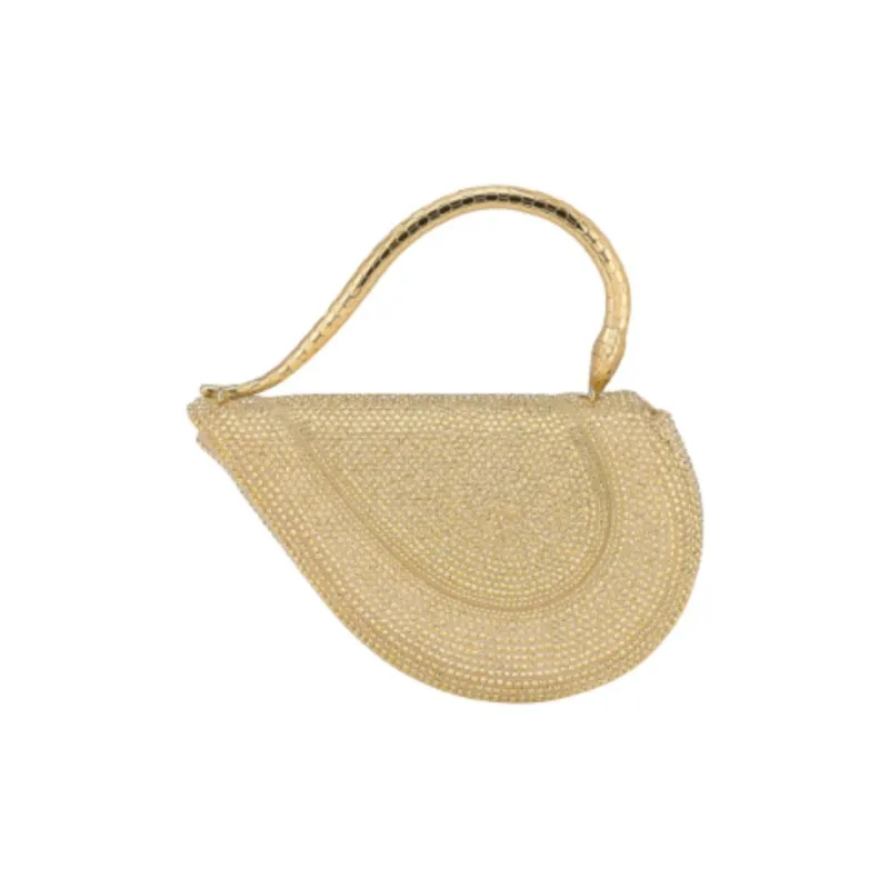 BVLGARI Crystal One Shoulder Handbags Women's Gold-3