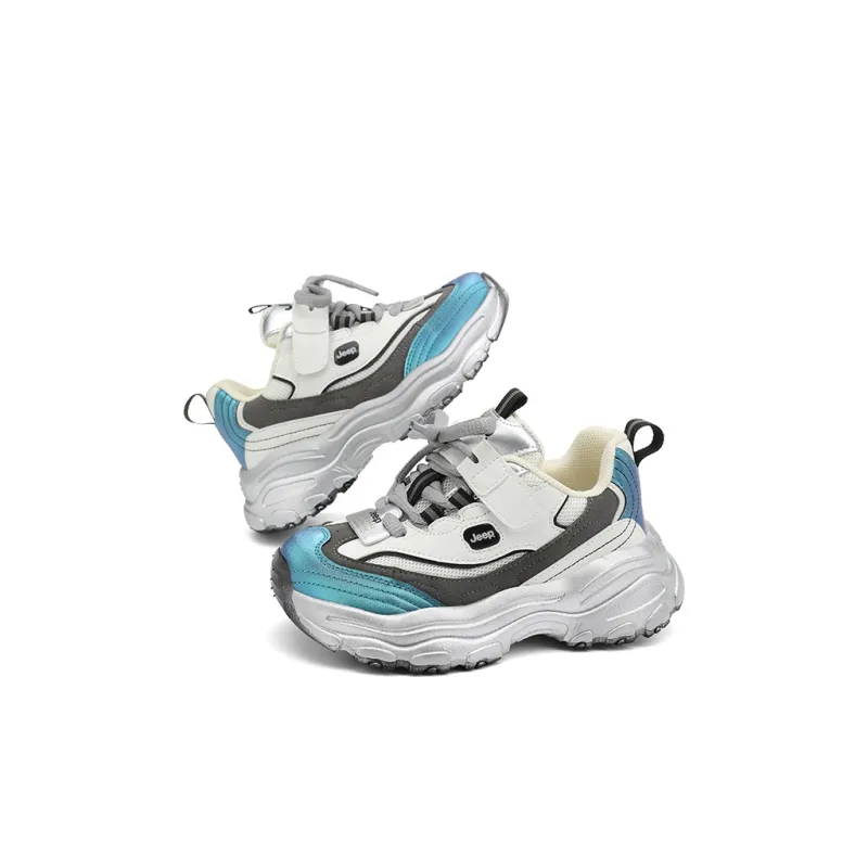 Jeep Abrasion Resistant Cushioning Kids Lifestyle Shoes Silver White/Shimmery Blue Kids'-6