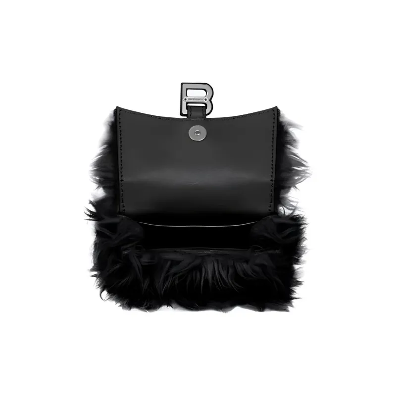 Balenciaga Hourglass Plush Hourglass Bag Coin Purse One Shoulder Handbag Crossbody Bag Mini Women's Black-2