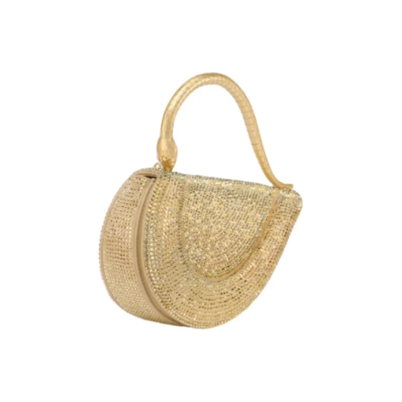 BVLGARI Crystal One Shoulder Handbags Women's Gold-2
