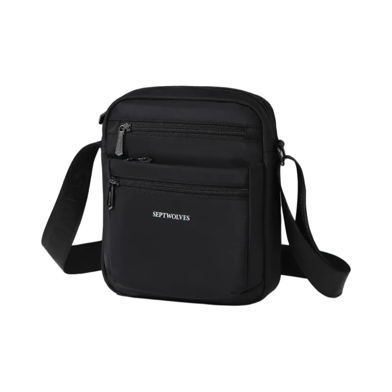 SEPTWOLVES Fabric Wide Shoulder Strap Men's Portable Crossbody Bag Men's Black-2