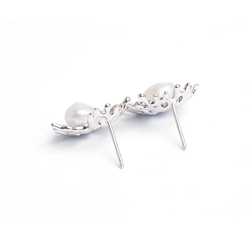 SANWUBALUOKE Freshwater Pearl Stud Earrings Unisex Silver-3