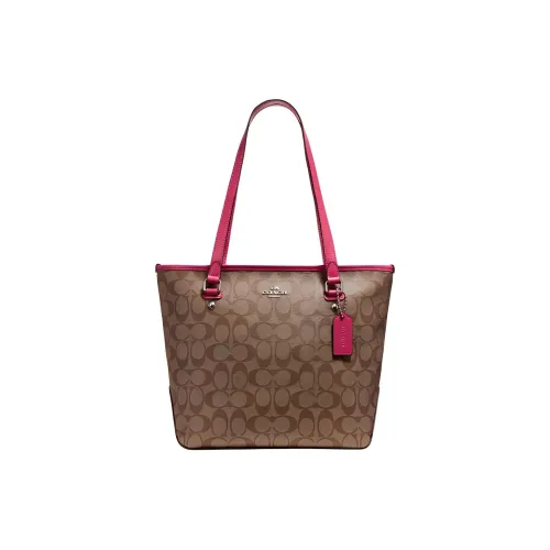 COACH Zip Top Mulberry tote Canvas With Plein Mulberry tote Bag Shopping Bag Handbag Shoulder Bag Women's Khaki Studded Red