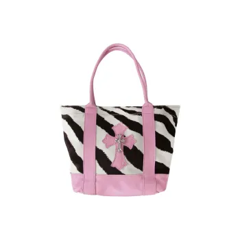 Chrome Hearts Horsehair Tote Bag Shopping Bag Handbag Mini Women's Black/White With Pink Accents