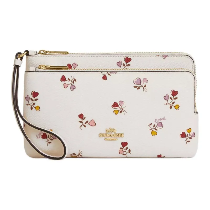 COACH Double Zip Wallet Coated Canvas Wallet Women's Gold And Chalk Multicolor-0
